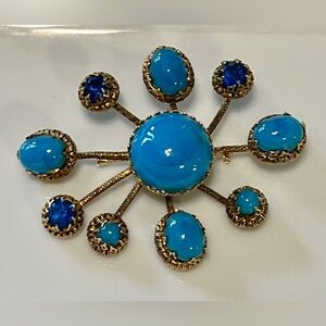 Rare Vintage Sputnik Brooch with Blue Cabochons 1950's